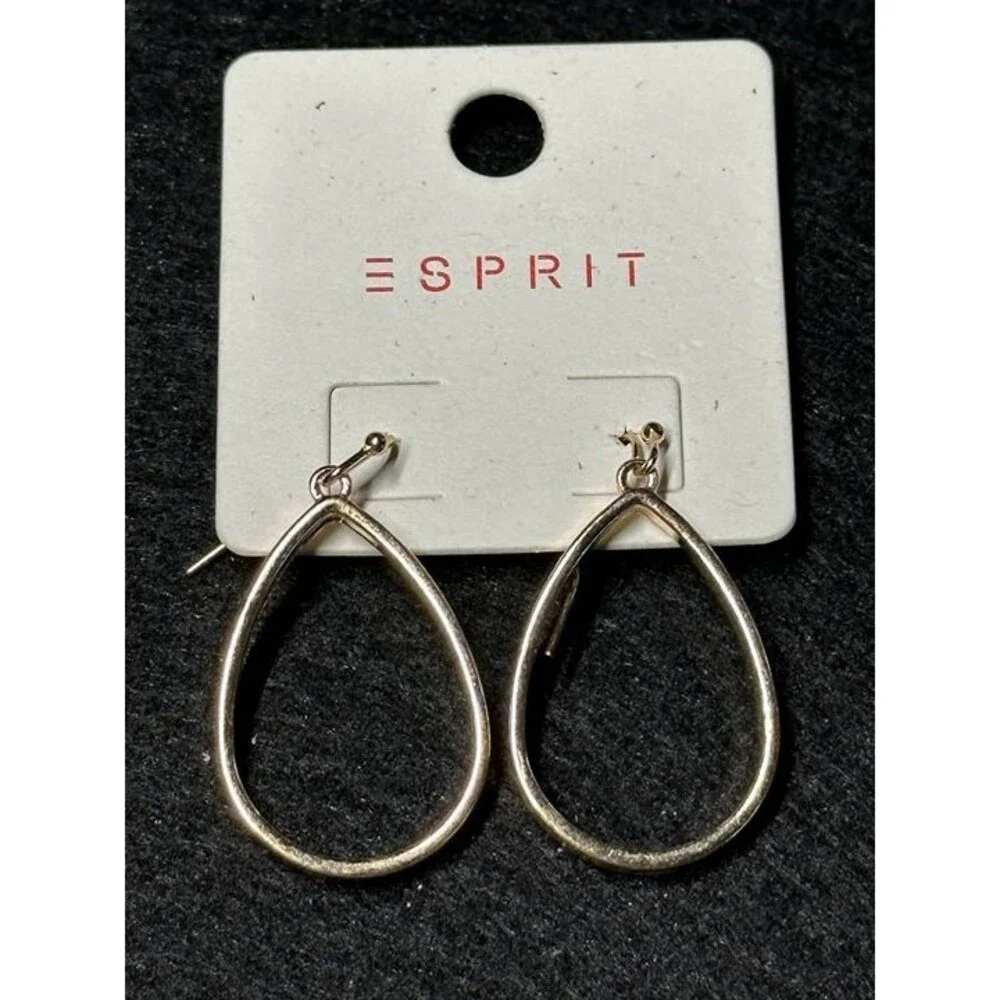 ESPRIT Gold Tone Teardrop Filigree Hoop Earrings Boho Statement Style New Pair